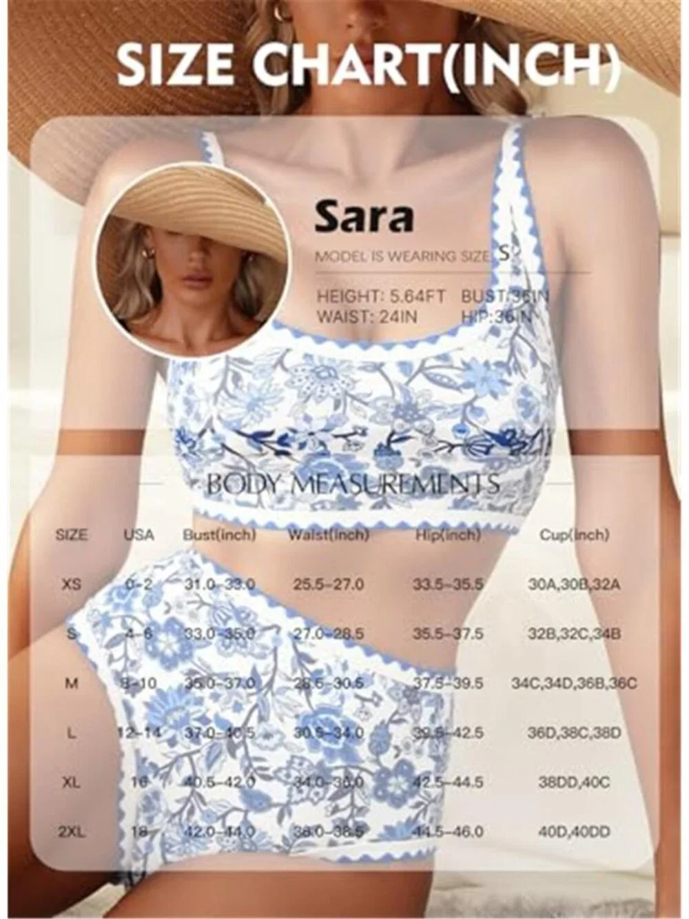 Floral Print High Waisted Bikini Set Two Piece Swimsuit Scoop Neck Bathing Suit